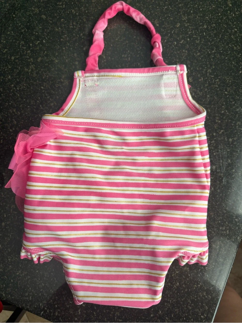 Mud Pie Pink & White Striped Baby Halter Swimsuit with Petal Ruffle